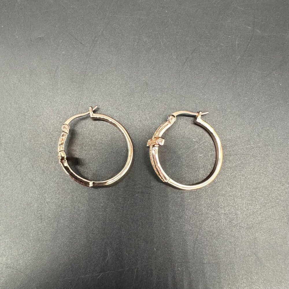 Cross Hoop Earrings Rose Gold Color Rhinestone Bling Jewelry Religious - Picture 3 of 7